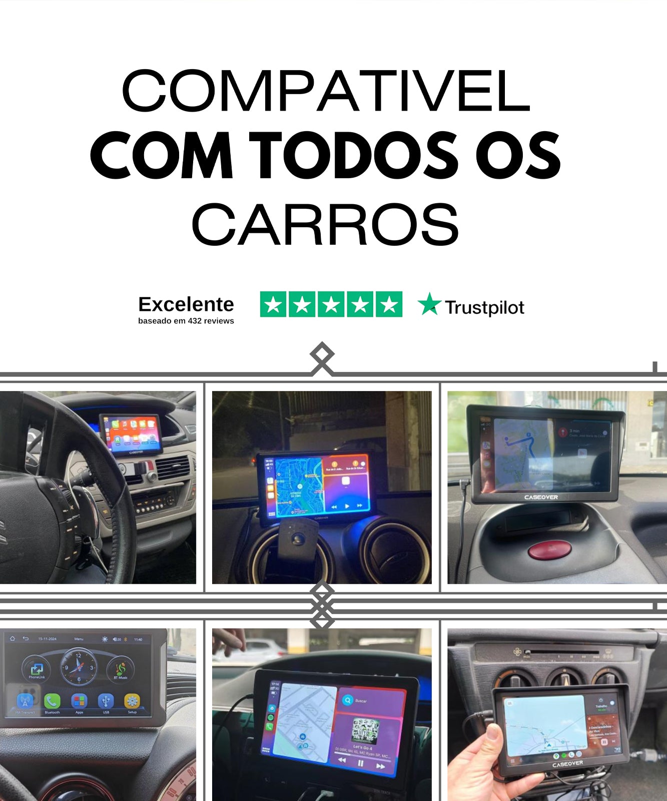 CarPlay/AndroidAuto Portátil + Câmera de Marcha Atrás