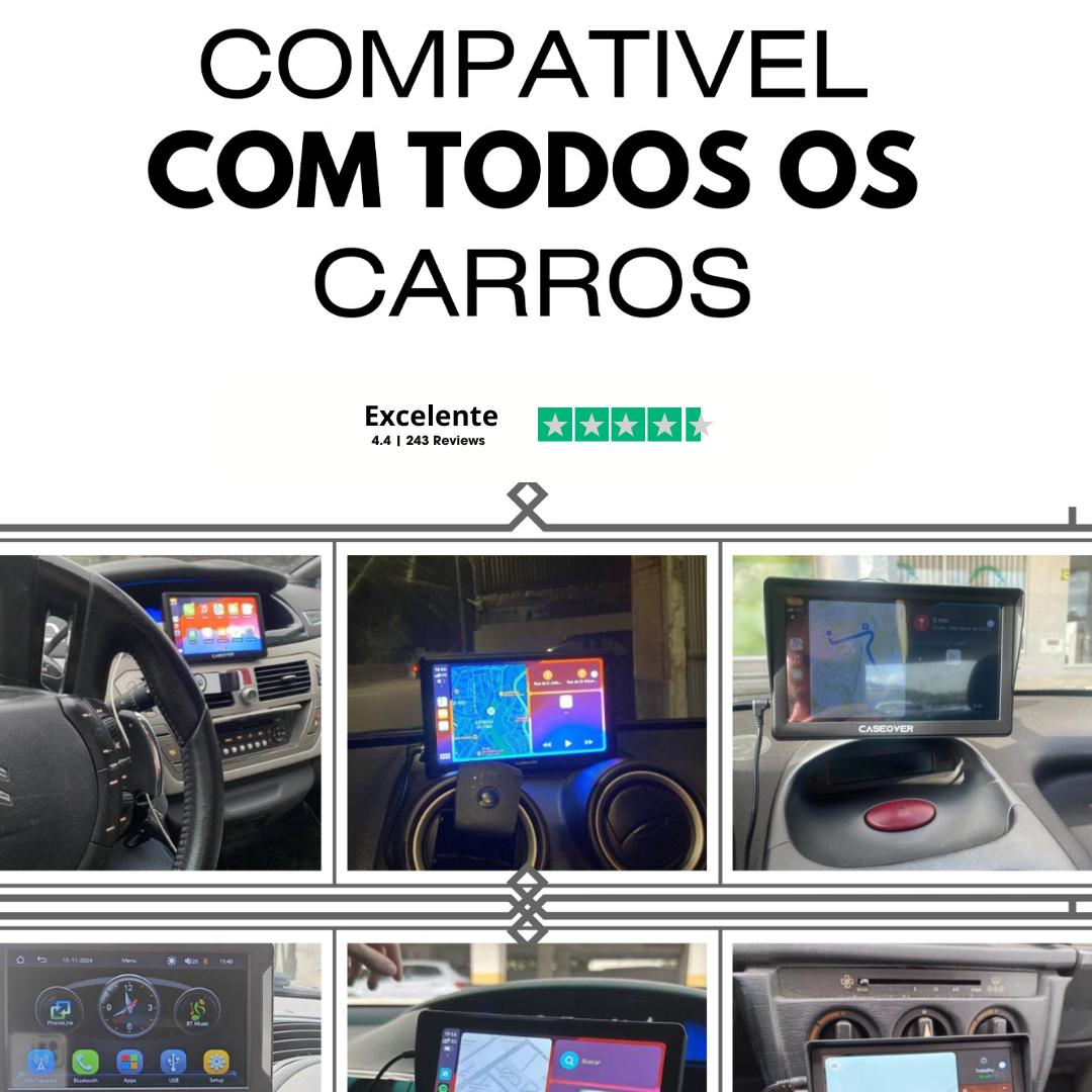 CarPlay/AndroidAuto Portátil + Câmera de Marcha Atrás